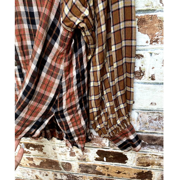 Free People Gold Embroidery Copper Two Tone Plaid Flowing Button Down Blouse - Picture 8 of 10